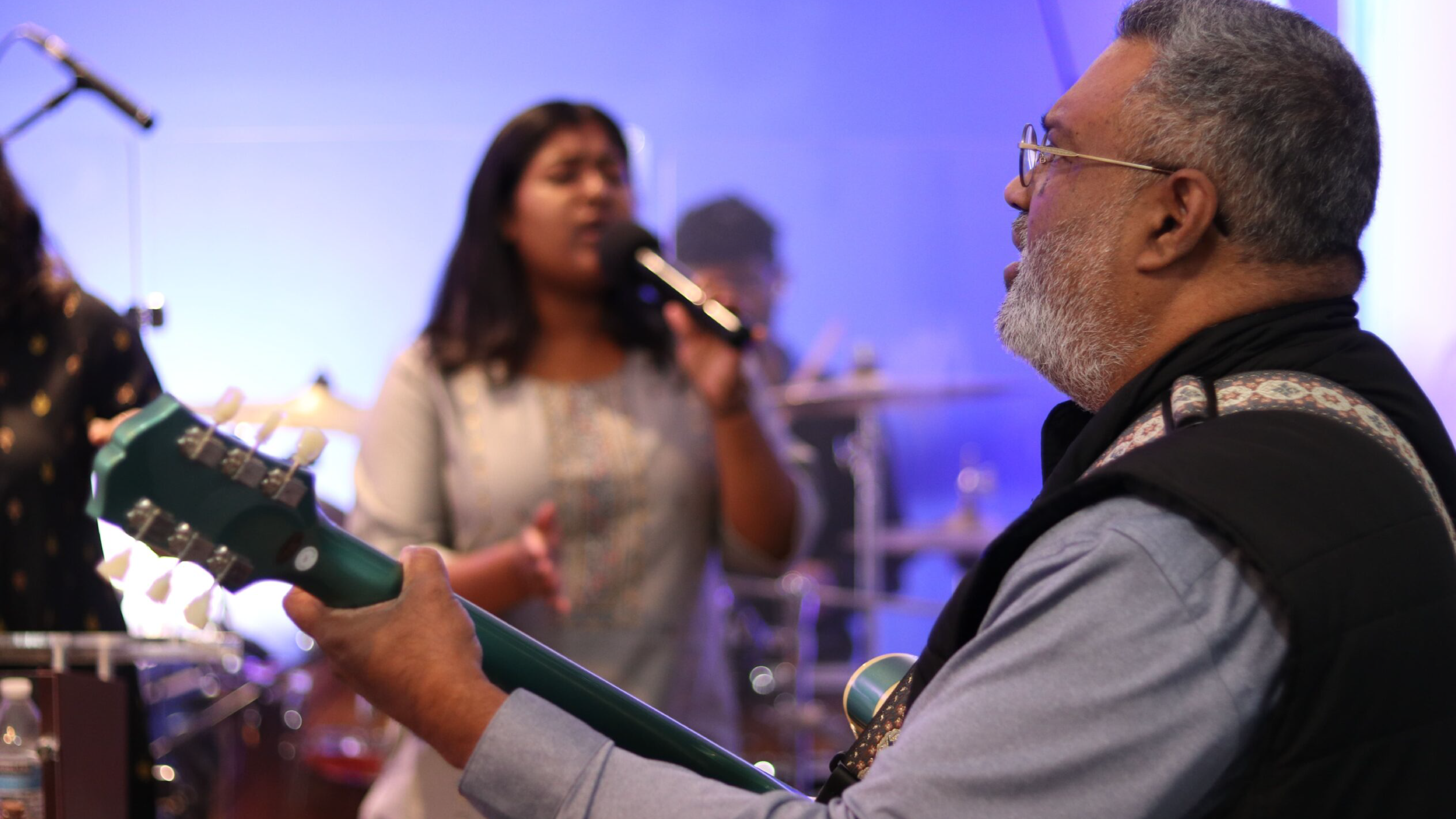 Worship team leading Sunday service